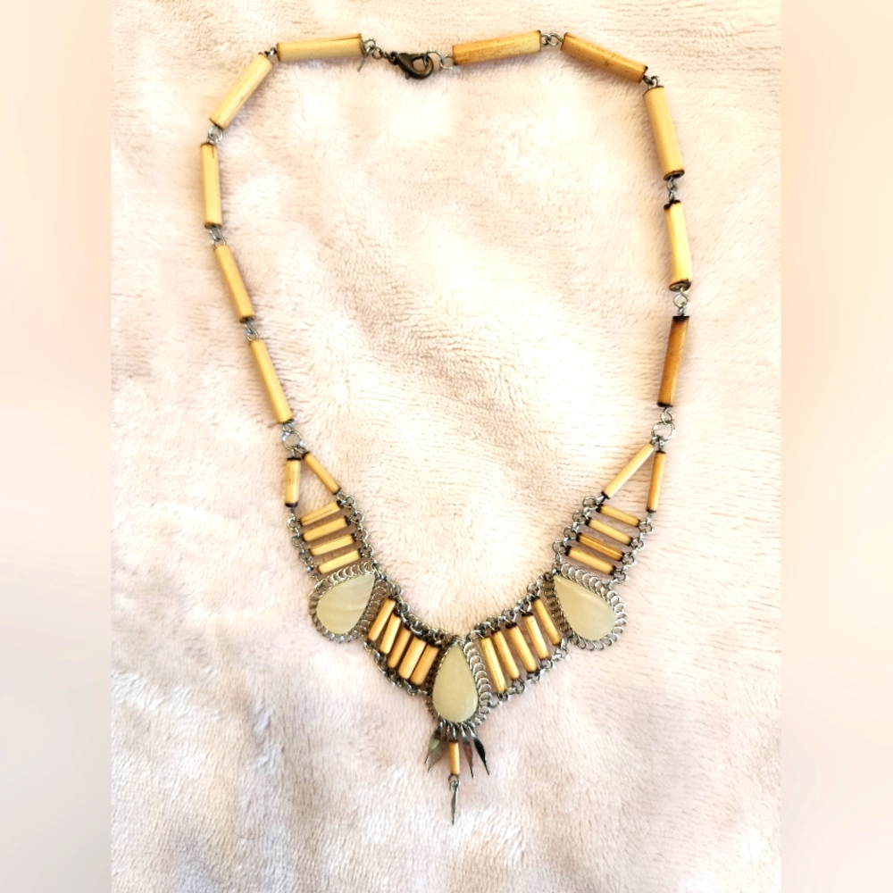 Bamboo. Handmade. Bib. Collar. Necklace. 17".